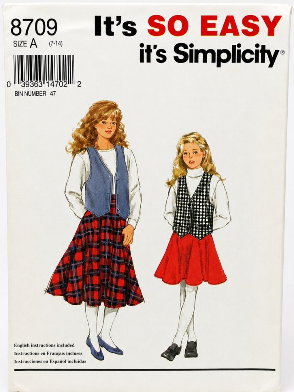 Vintage Simplicity 8709 Girls Vest & Skirt Sewing Pattern Size 7-14
